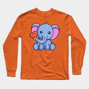 Cute Elephant Sitting With Love Cartoon Long Sleeve T-Shirt